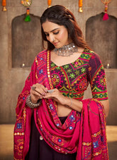 Purple Rayon Mirror and Embroidery Work Navratri traditional dress